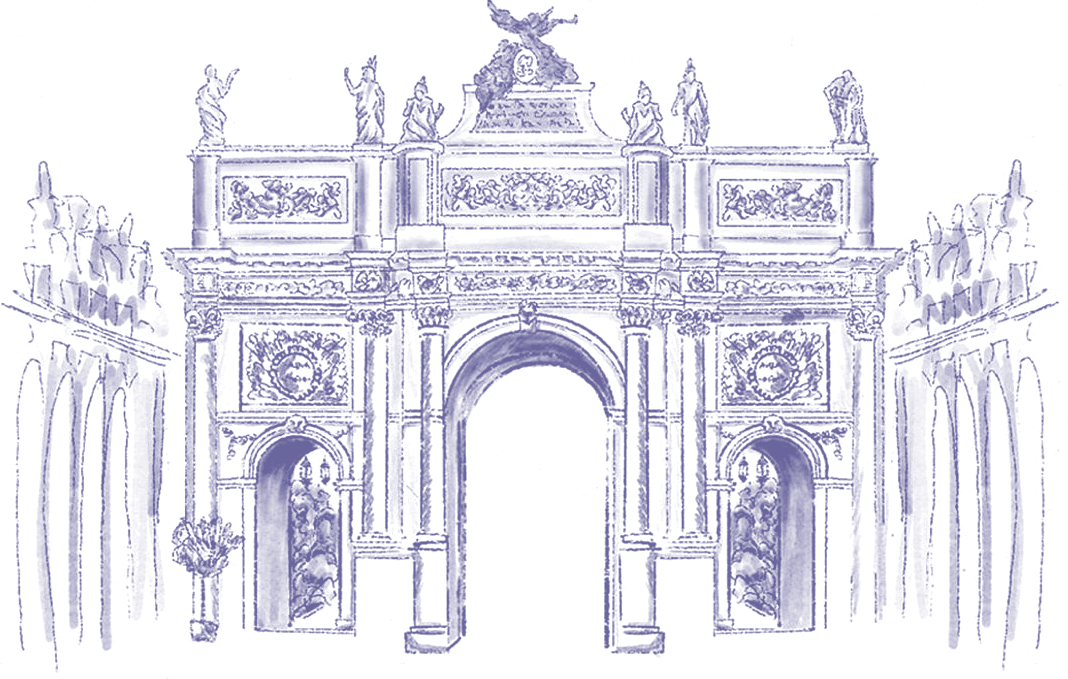 L'Arc Héré, place Stanislas, dessiné à l'encre lavande